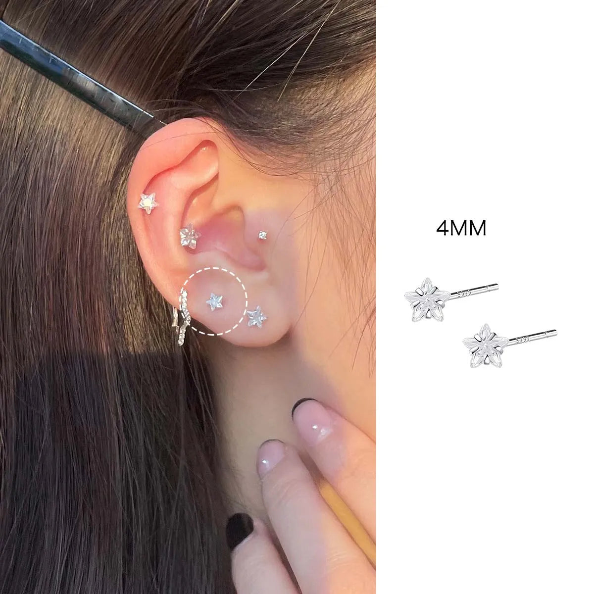 DAIIIBABYYY  -  4/5/6mm Mini Zircon Crystal Star Stud Earrings for Women Simple Cute Sleeping Without Wearing Teen Ear Pierced Jewelry Gifts