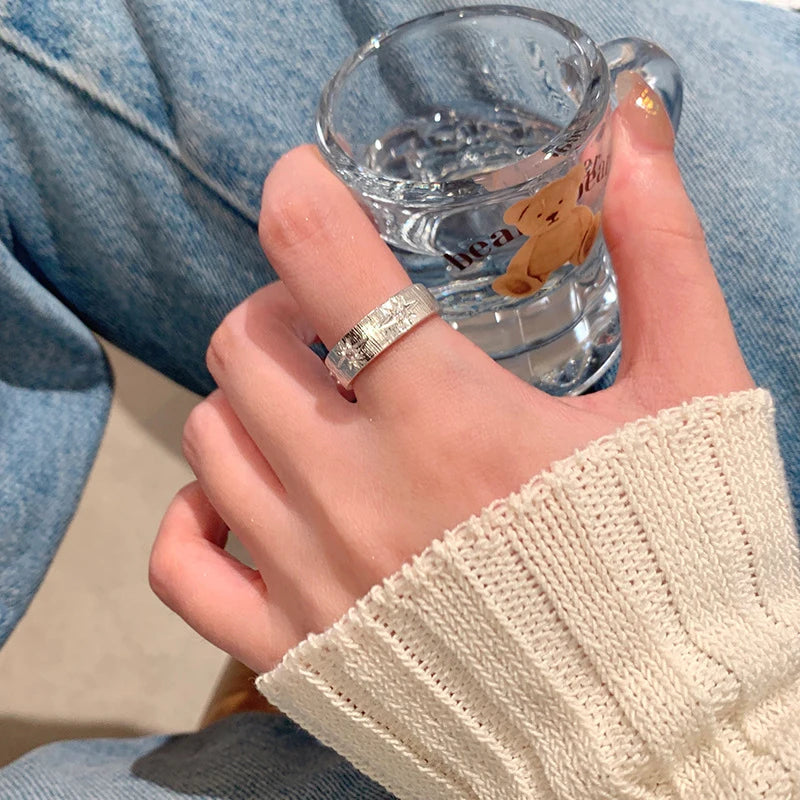 Daiiibabyyy  Retro Crystal Eight-Pointed Star Open Ring for Women Luxury Exquisite Elegant Adjustable Rings Daily Versatile Jewelry New 2025