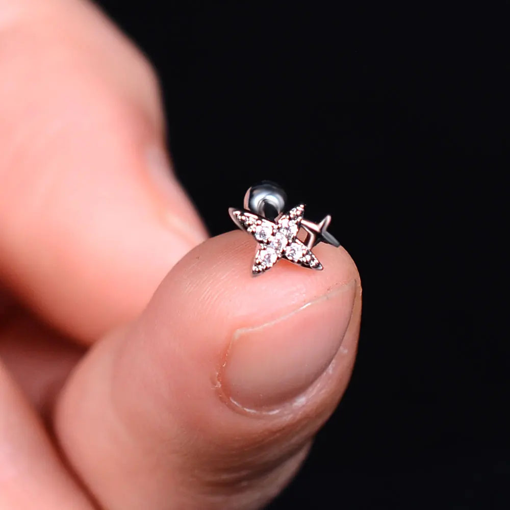 DAIIIBABYYY  -  1pcs New Style Stainless Steel Ear Piercing Cz Stud Earrings Snake Moon Round Ball Arc Cartilage Helix Conch Screw Back Earring