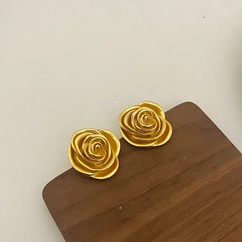 DAIIIBABYYY  -  Gold Color Rose Stud Earrings Women Personality Flowers Earrings Girl Travel Party Jewelry Accessories