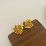 DAIIIBABYYY  -  Gold Color Rose Stud Earrings Women Personality Flowers Earrings Girl Travel Party Jewelry Accessories
