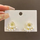 DAIIIBABYYY  -  Korean Version of The Fashion Imitation Pearl Flower Earrings Women Sweet Romantic Jewellery Holiday Party Exquisite Accessories