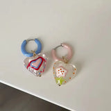 DAIIIBABYYY  -  Trendy Cute Colorful Asymmetrical Enamel Flowers Heart Drop Earrings For Women Girls Fashion Aesthetic Jewelry Gifts Wholesale