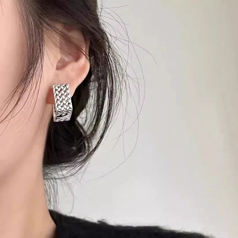 DAIIIBABYYY  -  Hollow Geometric Hoop Earrings For Women Couples Heavy Industry Simple Personality Hip Hop Prevent Allergy Party Jewelry