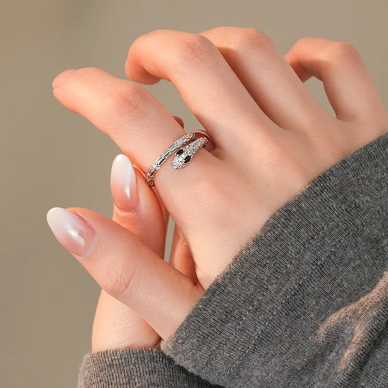 Daiiibabyyy  Korean Simple Zircon Serpentine Opening Rings Light Luxury Finger Ring High Grade Handmade Jewelry for Women