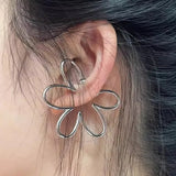 DAIIIBABYYY  -  2pcs Metal Flower Ear Clip Cuff No Piercing Holeless Ear Clip Geometric Earring Trendy Earrings No Pierced Ear Clip Earrings
