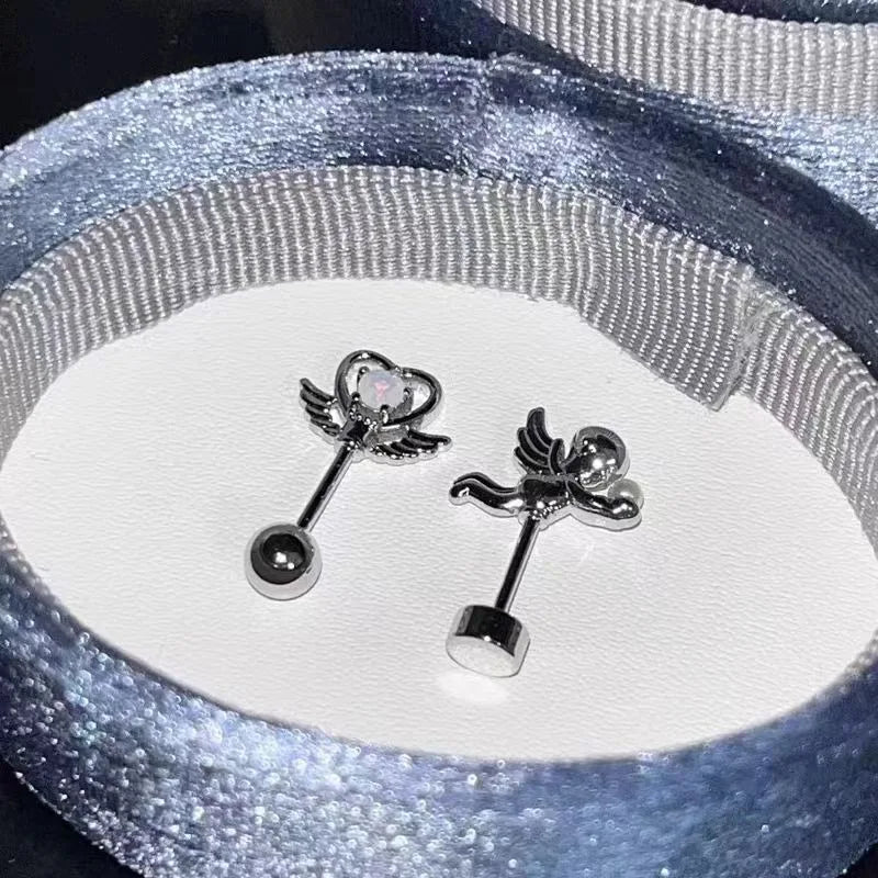 DAIIIBABYYY  -  One Piece Design Heart-shaped Love Wings Faux Fairy Wand Shape Earrings Women's New Trend Party Accessories Holiday Jewelry Gift