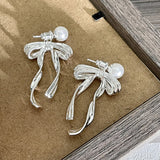 DAIIIBABYYY  -  New Arrival South Korea Light Luxury Tassel Long Pearl Bow Dangle Earrings For Women Fashion Sweet Metal Jewelry Gifts