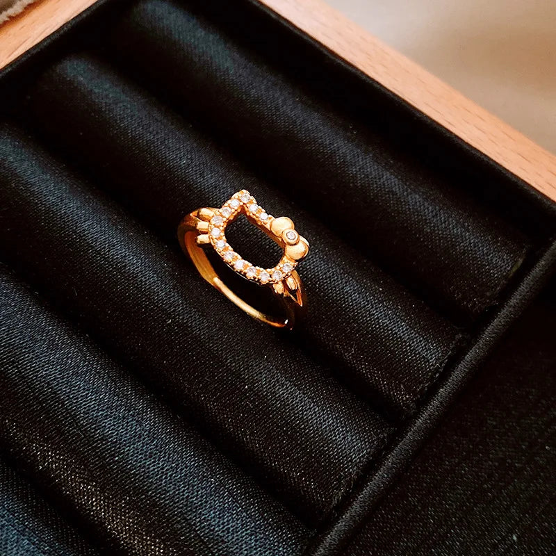 Daiiibabyyy  Zircon Bow Little Cat Ring for Women Light Luxury High Grade Finger Rings  Exquisite Wedding Accessories