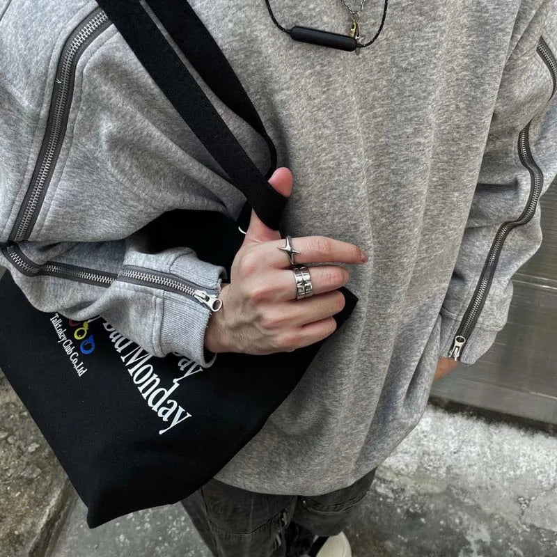 DAIIIBABYYY  -  Fashion Silver Color Star Rings for Women Men Retro Punk Geometric Smooth Personality Wide Couple Rings Party Jewelry Gifts 2024