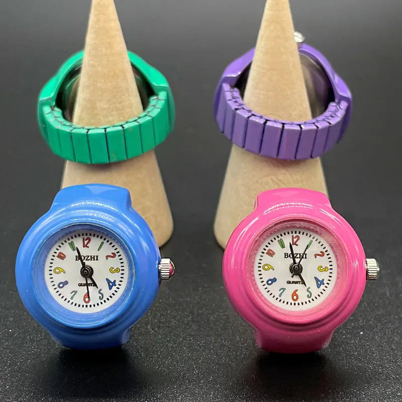 DAIIIBABYYY  -  Kids Cute Cartoon Number Watch Finger Rings Mini Clock Watches Elastic Strap Ring Women Men Funny anillos Jewelry Gift