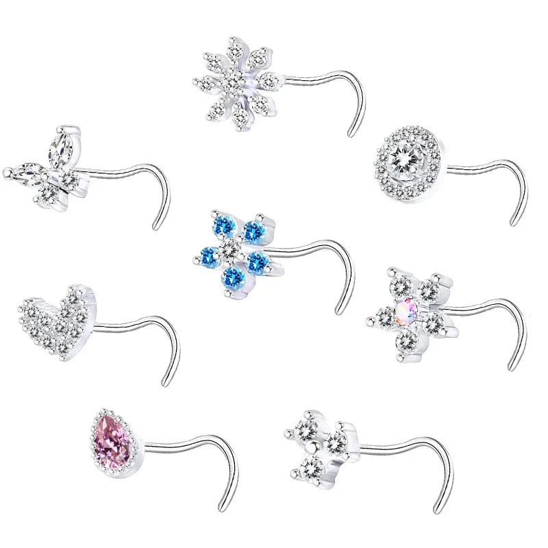 DAIIIBABYYY  -  1PC Stainless Steel Small Nose Rings Crystal Zircon Butterfly Flower Heart Nose Studs 20G Body Piercing Jewelry For Women Men