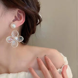 DAIIIBABYYY  -  Creative Design Acrylic Transparent Flower Drop Dangle Earrings for Women Charm Big Pearl Stud Earring Party Jewelry Accessories