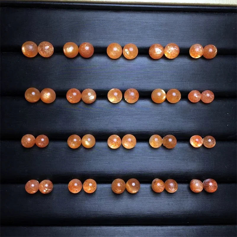 DAIIIBABYYY  -  Natural Golden Sunstone Round Beads Jewelry Charms Earrings For Women Man Healing Crystal Energy Christmas Gift 1pair