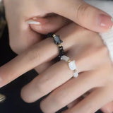 DAIIIBABYYY  -  Natural Moonstone Obsidian Rings Beads Minimalist Fidget Ring Women Handmade Cute Black White Cat Ring Party Accessories Jewelry