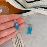 Daiiibabyyy  Fashionable Summer Cute Fun Blue Small Fish Zircon Pendant Women's Beach Style Party Jewelry Earrings Gift
