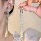 DAIIIBABYYY  -  Women Fairy Korean Fashion Butterfly Star Bow-knot Ear Clip Earrings Rhinestone Long Pearl Tassel Drop Ear Cuff Jewelry