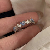 DAIIIBABYYY  -  Blue Zircon Love Heart Rings For Women Girls Fashion Temperament Sweet Elegant Gentle Romantic Anniversary Jewelry Gifts