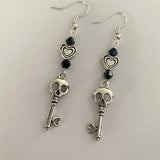 DAIIIBABYYY  -  Black Heart Skull Beaded Earrings,Skull Key Charm,Gothic Jewelry
