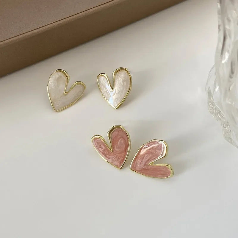 DAIIIBABYYY  -  Charm Pink Enamel Love Heart Stud Earrings for Women 2023 New Trendy White Oil Drips Dangle Earring Korea Jewelry Accessories