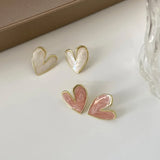 DAIIIBABYYY  -  Charm Pink Enamel Love Heart Stud Earrings for Women 2023 New Trendy White Oil Drips Dangle Earring Korea Jewelry Accessories