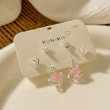 DAIIIBABYYY  -  Sweet Pink y2k Star Heart Pendant Stud Earrings Set for Women Korean Fashion Shiny Rhinestone Pearl Earring Jewelry