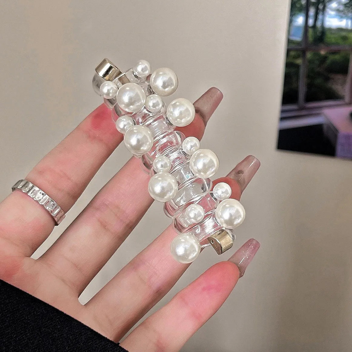 DAIIIBABYYY  -  New Long Telephone Hair Rings Creative High Elastic Headwear Elegant Pearl Low Ponytail Holder Fashion Hair Bands for Women