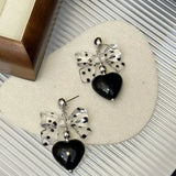 DAIIIBABYYY  -  New black heart polka dot bow necklace high-end sweet style clavicle chain earrings