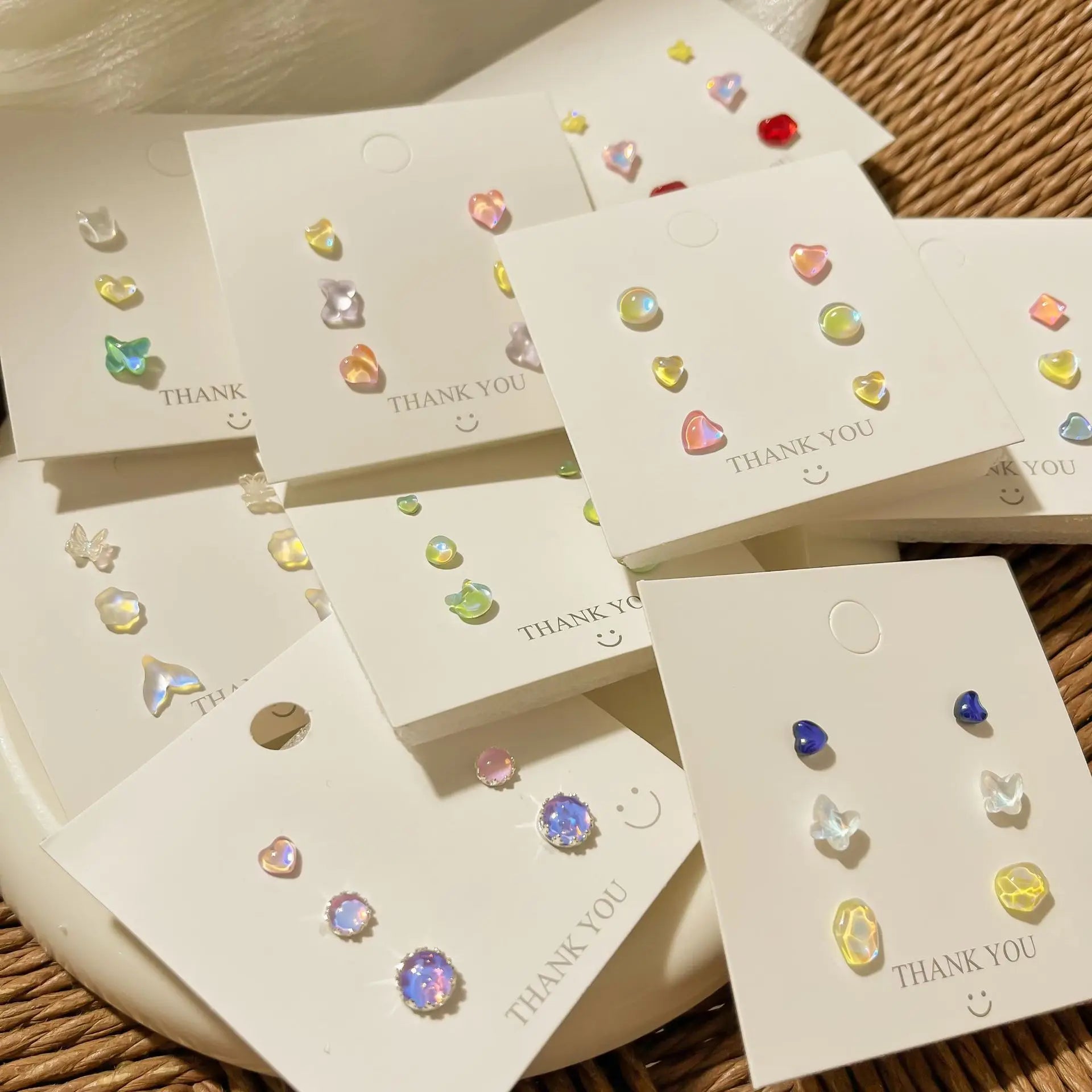 DAIIIBABYYY  -  Geometric Stud Earrings Set Women Laser Colorful Heart Round Butterfly Fish Tail Purple Earring Korean Fashion Jewelry