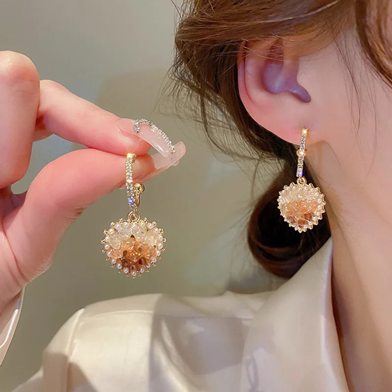 DAIIIBABYYY  -  Luxury Blue Gradient Crystal Butterfly Flower Pearl Earrings Flower Geometric Women Korean Fashion Kpop Tassel Earring
