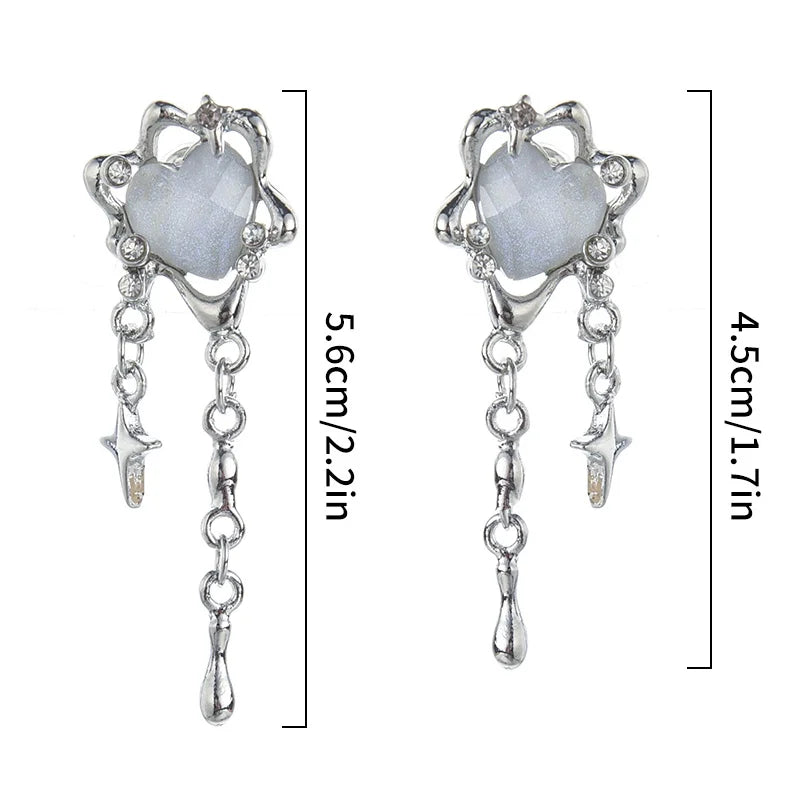 DAIIIBABYYY  -  Y2K Sweet Cool Love Heart Tassel Star Earring Shiny Moonstone Star Pendant Stud Earrings Fashion Earring Party Jewelry Gifts