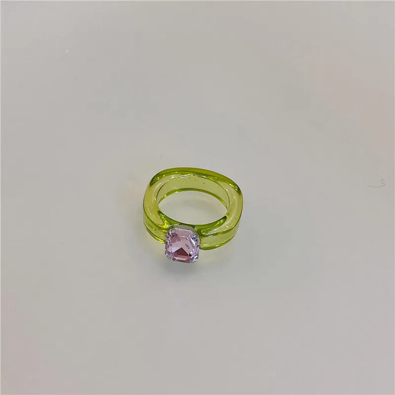 DAIIIBABYYY  -  New Colorful Transparent Acrylic Rhinestone Resin Ring Geometry Simple Rings for Women Girls Jewelry Party Gifts