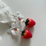 DAIIIBABYYY  -  Elegant Bowknot Strawberry Ear Rings Sweet and Delicate Fruit Eardrops Gift Women Ornament for Daily Wear