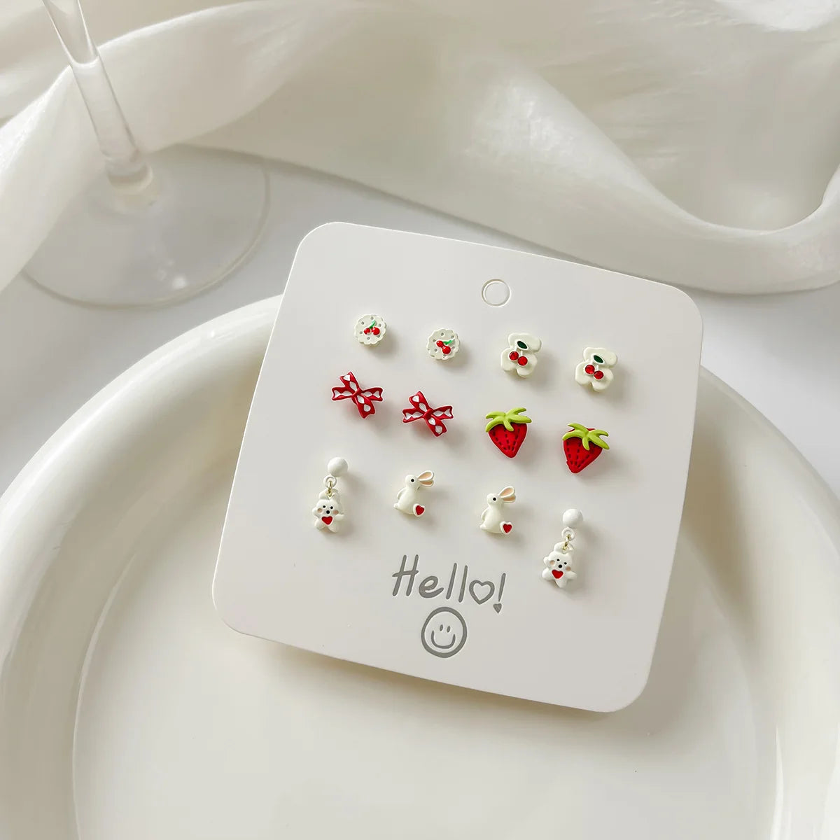DAIIIBABYYY  -  Sweet Y2K Blue Aurora Rhinestone Heart Star Moon Stud Earrings Set Women Korean Fashion Butterfly Earring Jewelry Gift
