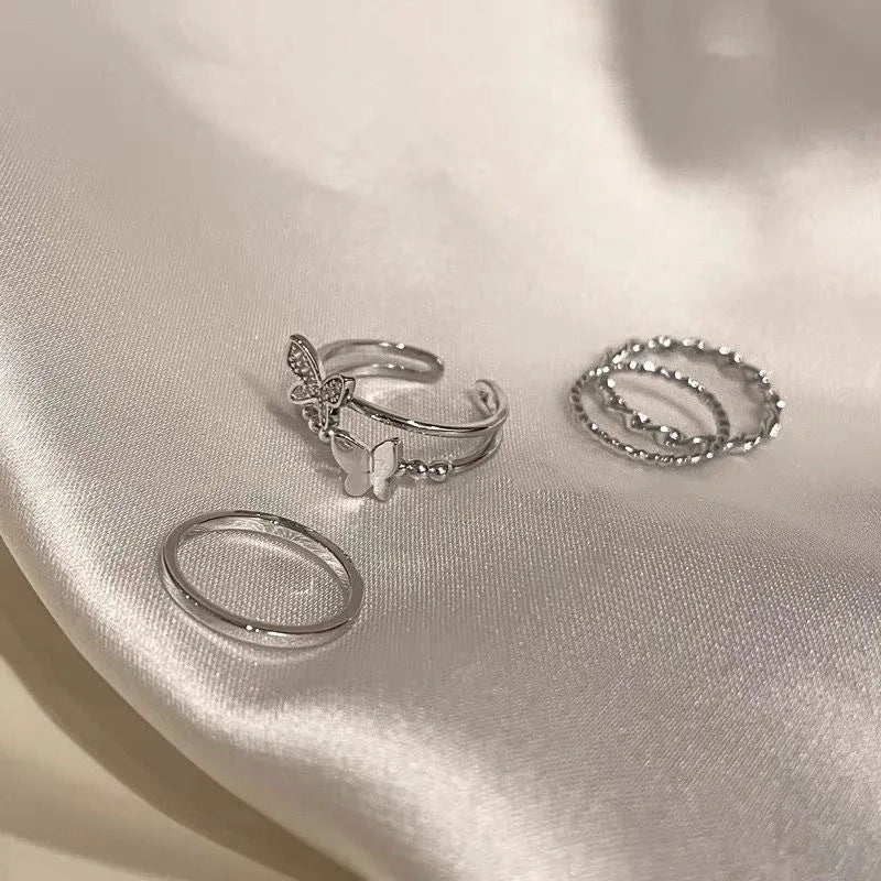 DAIIIBABYYY  -  Korean Butterfly Metal Punk Rings Set for Girls Women Trendy Accessories Buckle Female Index Finger Rings Party Jewelry Gifts