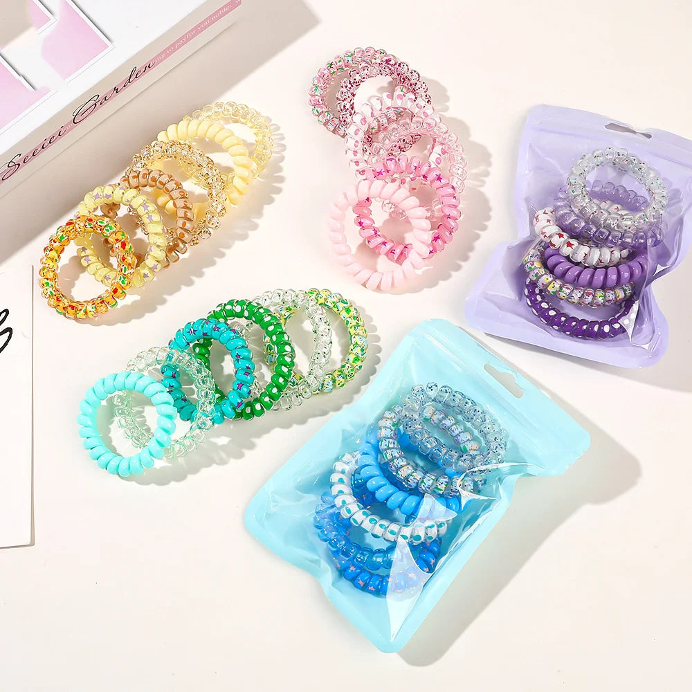 DAIIIBABYYY  -  6pcs Sweet Cute Colorful Spiral Hair Ties Resin Jelly Coil Hair Rings Elastic Women Girls Ponytail Holders Hair Accessories