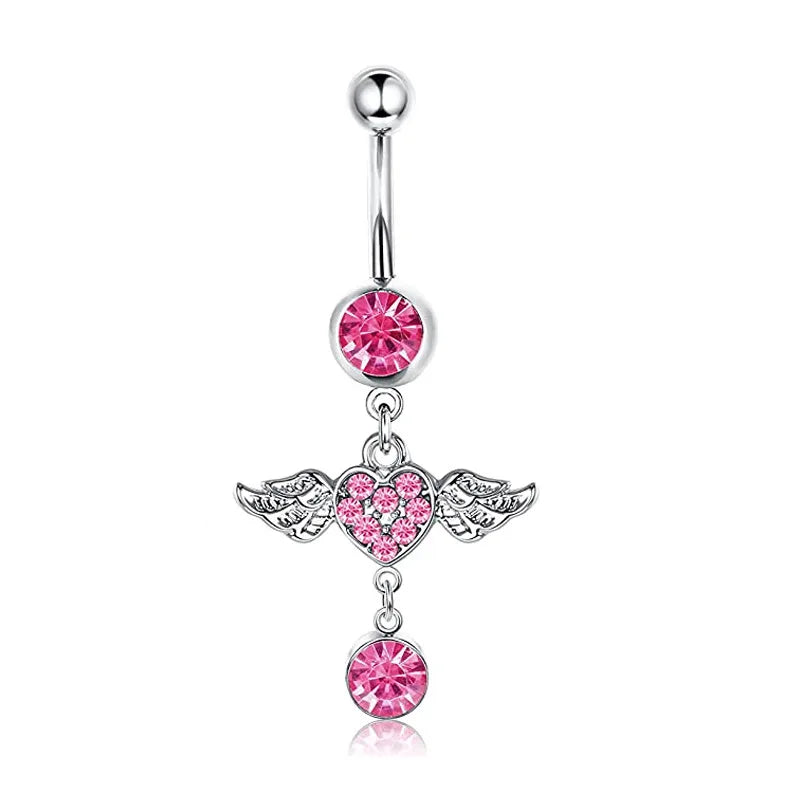 DAIIIBABYYY  -  Fashion Crystal Stainless Steel Flower Butterfly Belly Piercing for Women Silver Color Belly Button Rings Body Jewelry