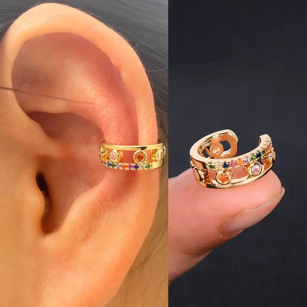 DAIIIBABYYY  -  1Pcs Zircon No Piercing Ear Cuff Earrings Earcuff Fake Cartilage Clip Earring Women Geometry Heart Star Ear Cuffs Jewelry Gifts