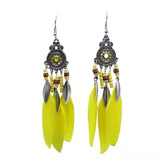 Daiiibabyyy  Bohemian Ethnic Feather Drop Earrings For Women Elegant Wood Beads Leaf Long Tassels Dangle Earring Girls Fashion Party Jewelry