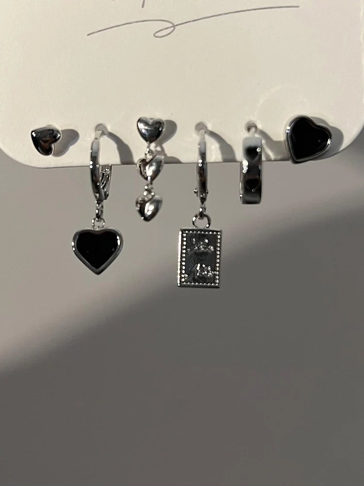 DAIIIBABYYY  -  6Pcs/set Women Silver Color Rhinestone Butterfly Stud Earrings Y2K Korean Fashion Punk Earring Stud Jewelry Sets Gift