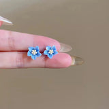 Daiiibabyyy  New Blue Flower Dangle Earrings for Women Exquisite Sweet Romantic Floral Ear Studs Versatile Fine Jewelry Gifts Wholesale 2025