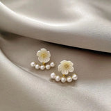 DAIIIBABYYY  -  Korean Version of The Fashion Imitation Pearl Flower Earrings Women Sweet Romantic Jewellery Holiday Party Exquisite Accessories
