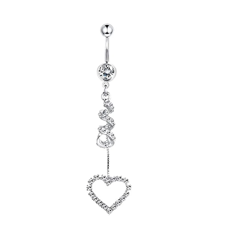 DAIIIBABYYY  -  Fashion Crystal Stainless Steel Flower Butterfly Belly Piercing for Women Silver Color Belly Button Rings Body Jewelry