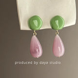 Daiiibabyyy  Summer Pink Green Acrylic Waterdrop Earrings Fashion Girly Plastic Dopamine Earrings for Women Party Gift Accessories