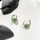 DAIIIBABYYY  -  New Titanium Steel Imitation Hetian Jade Removable Chain Earrings Women's Fashion Elegant Accessories Club Party Accessories