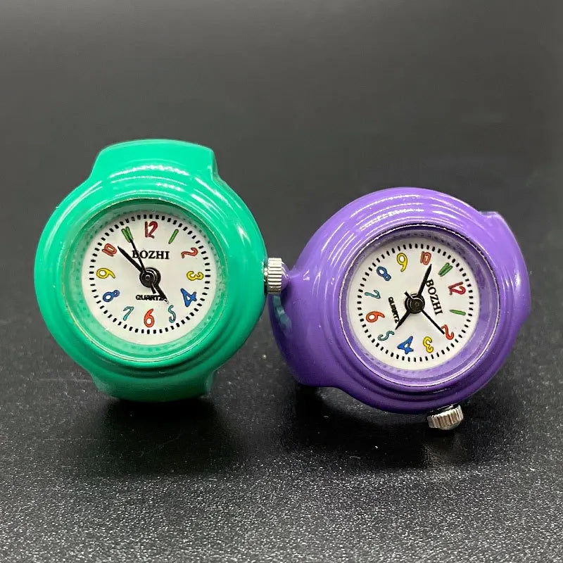 DAIIIBABYYY  -  Kids Cute Cartoon Number Watch Finger Rings Mini Clock Watches Elastic Strap Ring Women Men Funny anillos Jewelry Gift