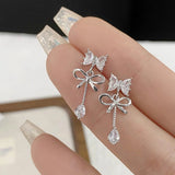 DAIIIBABYYY  -  New Bow Earrings Rhinestones Girls Delicate Compact Fashionable Versatile Suitable Daily Dating Light Luxury Personalized
