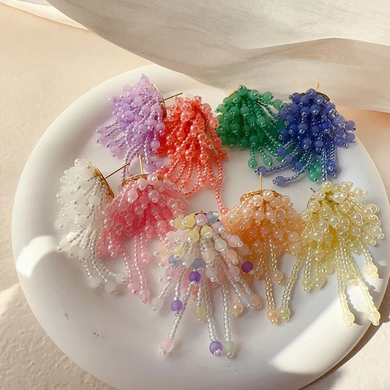 DAIIIBABYYY  -  Boho Colorful Jelly Bean Tassel Stud Earrings