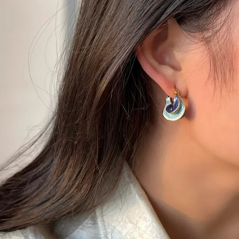 DAIIIBABYYY  -  New Trendy Enamel Color Metal Texture Small Hoop Earrings for Women Gold Plated Statement Ear Buckle Creative Jewelry Gifts