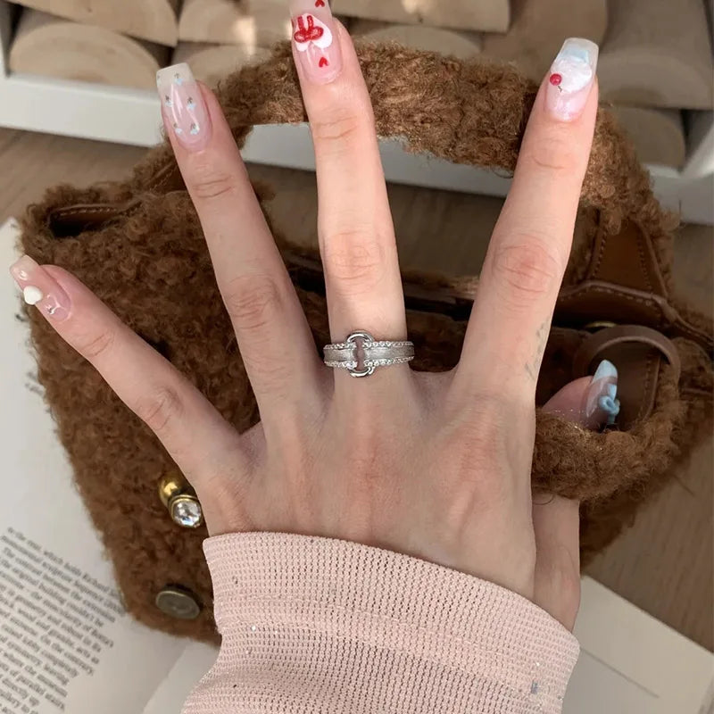 DAIIIBABYYY  -  Sparkling Zircon Hollow Geometric Rings For Women Couples Creative Design Trendy Temperament Simple Wedding Jewelry Gift